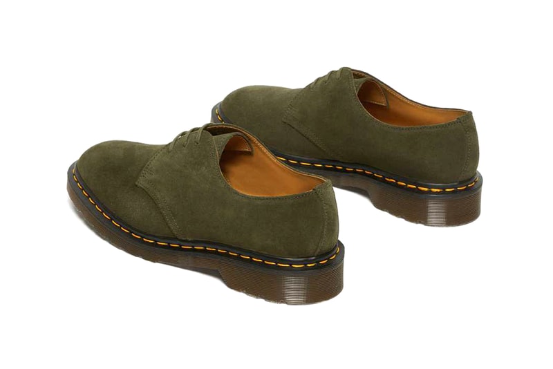 Dr Martens 1461 Made in England Footwear Leeds Green Yellow Pink Beige Suede Leather Yellow Welt Stitching Fashion Shoes Footwear