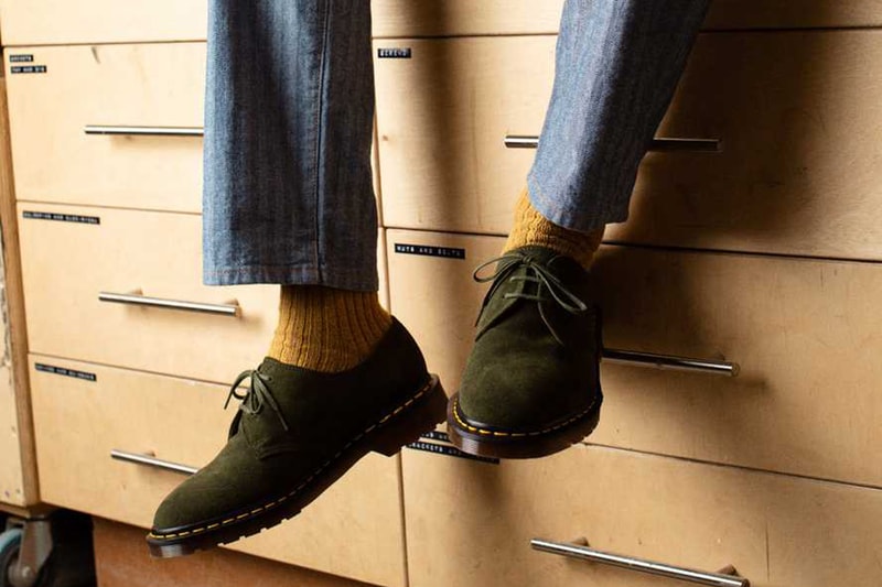 Dr Martens 1461 Made in England Footwear Leeds Green Yellow Pink Beige Suede Leather Yellow Welt Stitching Fashion Shoes Footwear