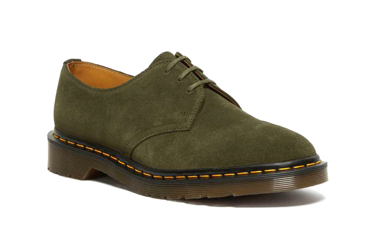 Dr Martens 1461 Made in England Footwear Leeds Green Yellow Pink Beige Suede Leather Yellow Welt Stitching Fashion Shoes Footwear