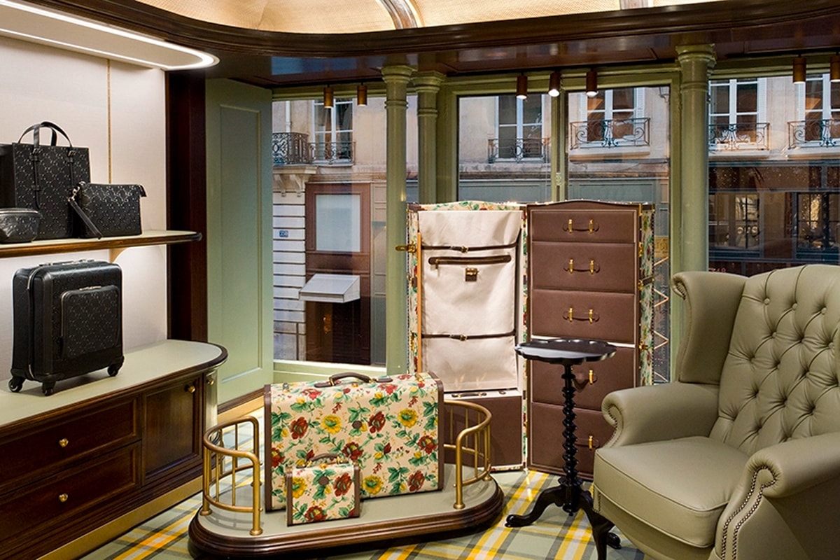 Gucci Officially Opens First Stand-Alone Luggage Store in Paris gucci valigeria saint honore one of a kind kering luxury fashion italian travel suitcases alessandro michele goyard train