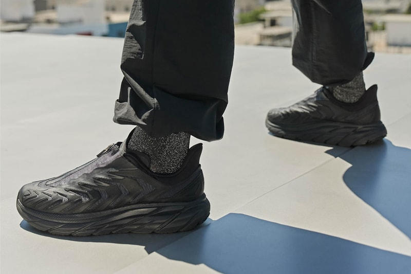 hoka project clifton 8 printed upppers quick lace waterproof unisex blue graphite lunar rock black lifestyle footwear sneakers release info