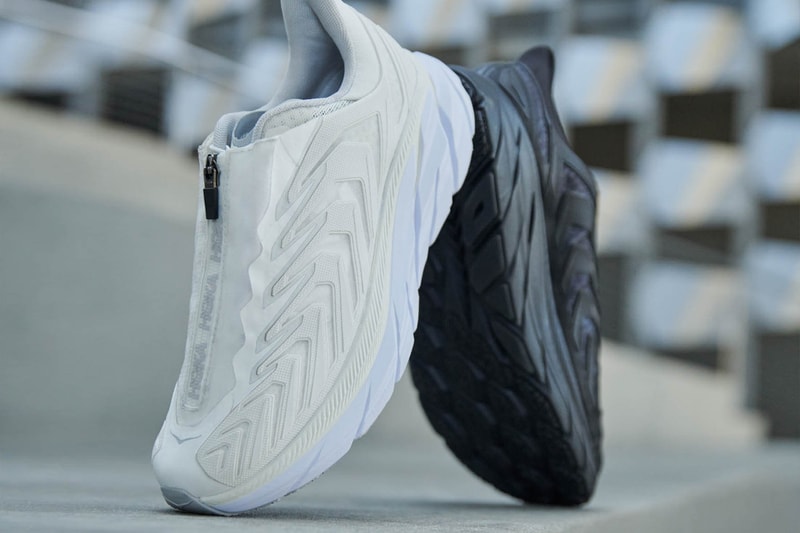 hoka project clifton 8 printed upppers quick lace waterproof unisex blue graphite lunar rock black lifestyle footwear sneakers release info