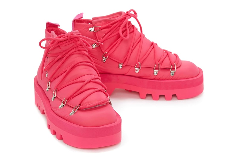JW Anderson Padded Fabric Lace Up Boots Black Pink Hot Fall Winter 2022 Runway Shoes Jonathan Anderson Release Information FW22