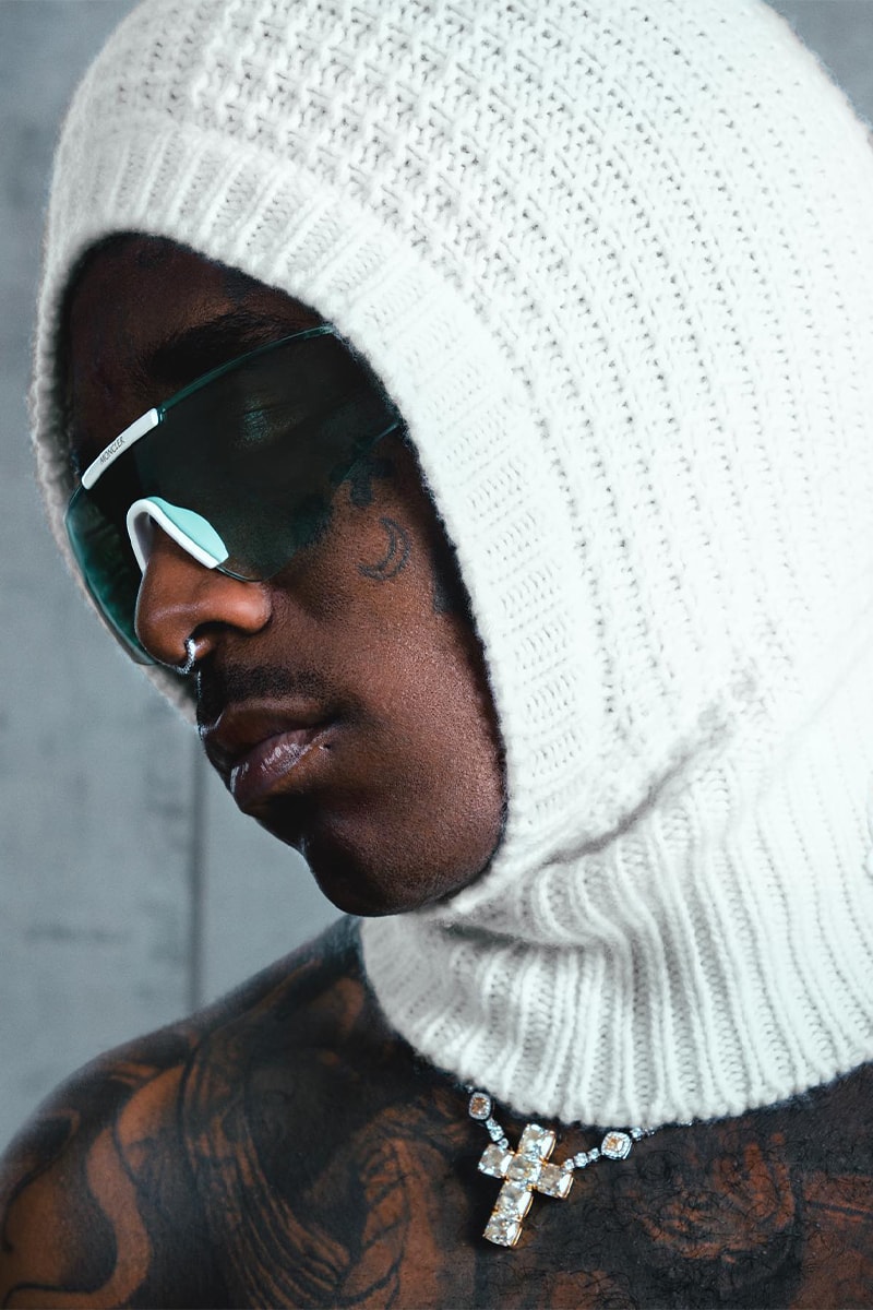 Lil Uzi Vert Fronts Moncler Lunettes Fall/Winter 2022 Campaign sunglasses balaclava ski mask atheltic sunglasses winter salomon sports rapper