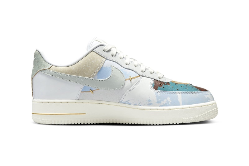 Nike Air Force 1 Low patchwork sail gold exposed stitching sky paint marble construction release info date price