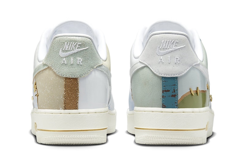 Nike Air Force 1 Low patchwork sail gold exposed stitching sky paint marble construction release info date price