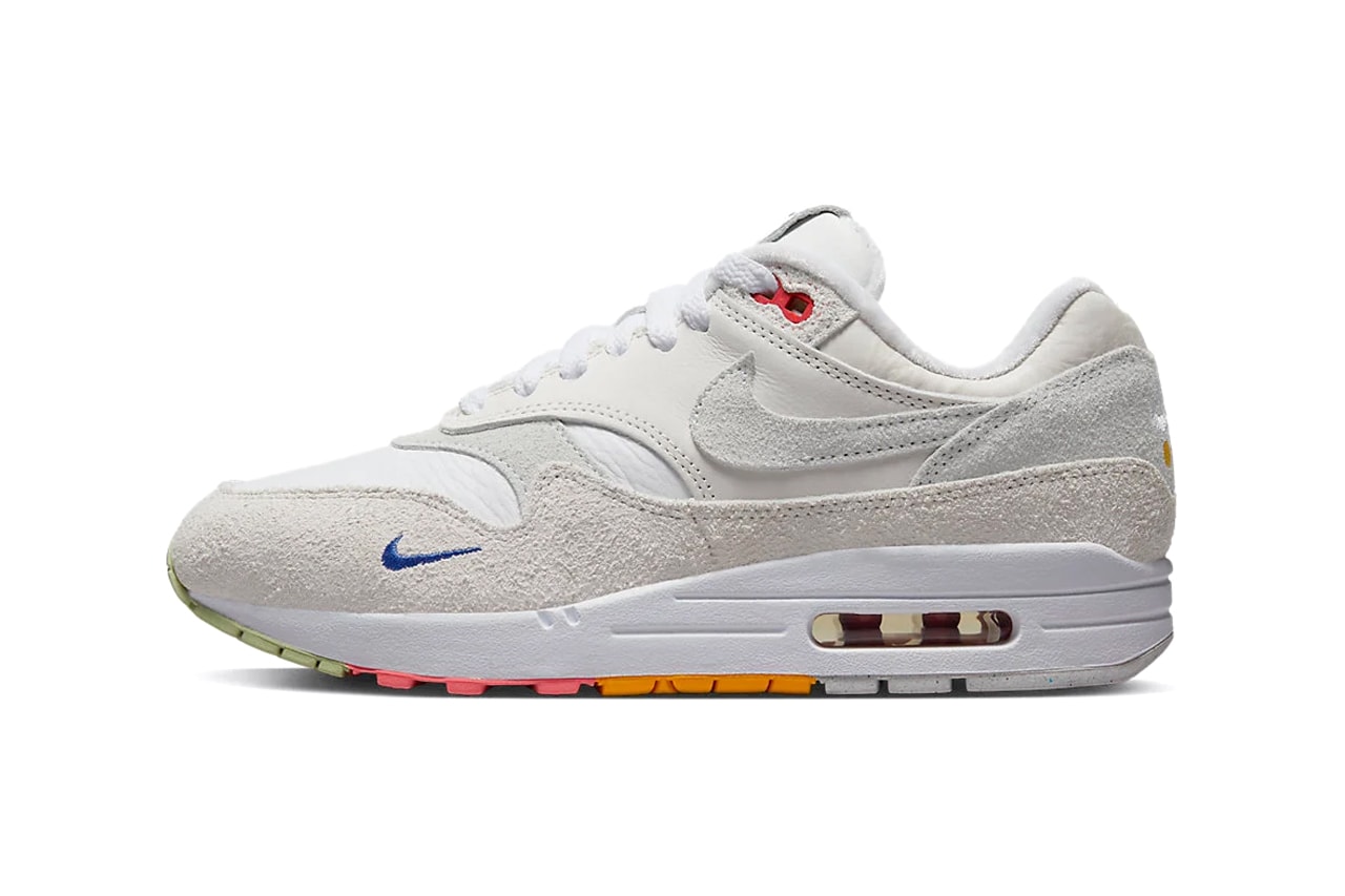 Nike Air Max 1 Neutral Grey Multi-Colored Swoosh Pom Pom Laces Shoes Sneakers Trainers Footwear Fashion Style Streetwear