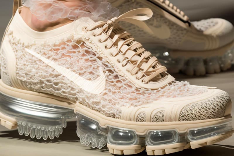 AI Inteligência Artificial Nike Tênis Crochet Knit Lace Air Force 1 Boot Ribbons Bows @luckynumber.8 @ai_clothingdaily Instagram Viral TikTok