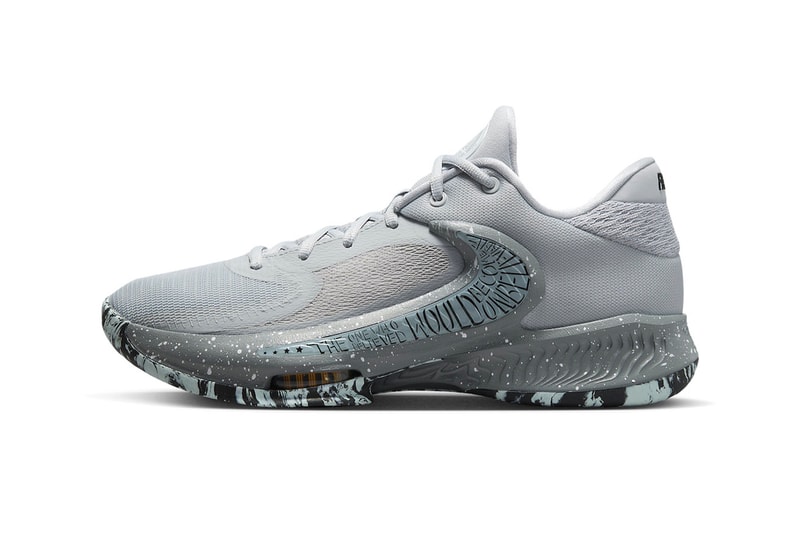 Official Look at Nike Zoom Freak 4 "Etched In Stone" DJ6149-004 Wolf Grey/White-Cool Grey-Black january 2023 marble greek freak giannis antetokounmpo nba milwaukee bucks swoosh basketball