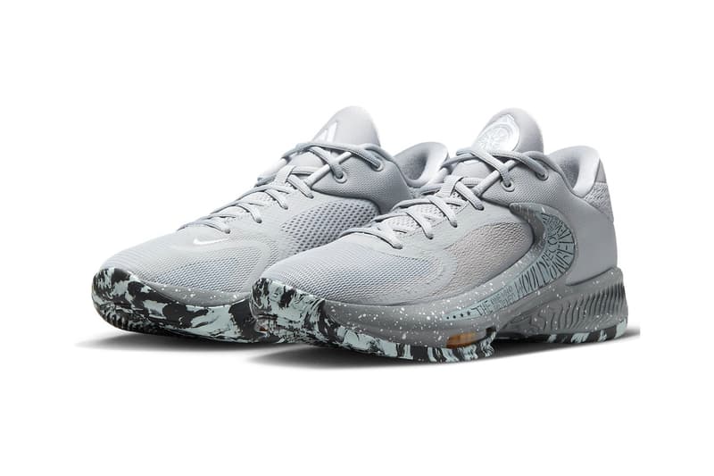 Official Look at Nike Zoom Freak 4 "Etched In Stone" DJ6149-004 Wolf Grey/White-Cool Grey-Black january 2023 marble greek freak giannis antetokounmpo nba milwaukee bucks swoosh basketball