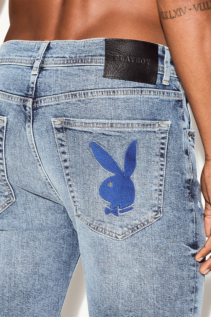 Playboy Launches Own Denim Brand women mens first solo venture camo jeans paisley sexy lingerie calendar bunnies