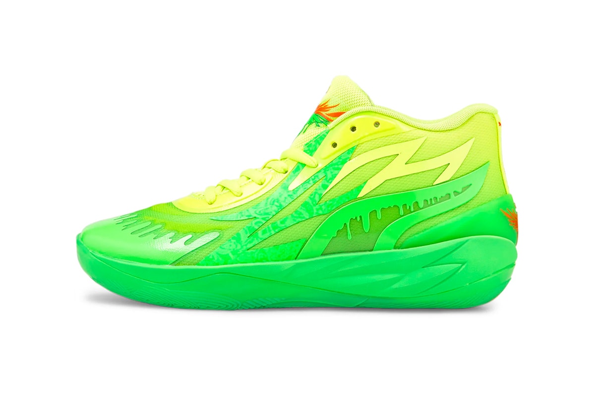 PUMA and Nickelodeon Come Together for a "Slime" Edition for the MB.02 lamelo ball green neon basketball show