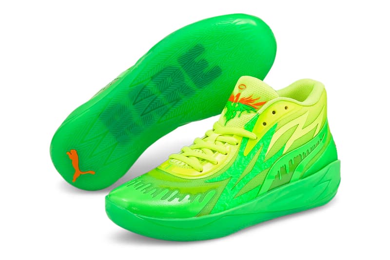 PUMA and Nickelodeon Come Together for a "Slime" Edition for the MB.02 lamelo ball green neon basketball show