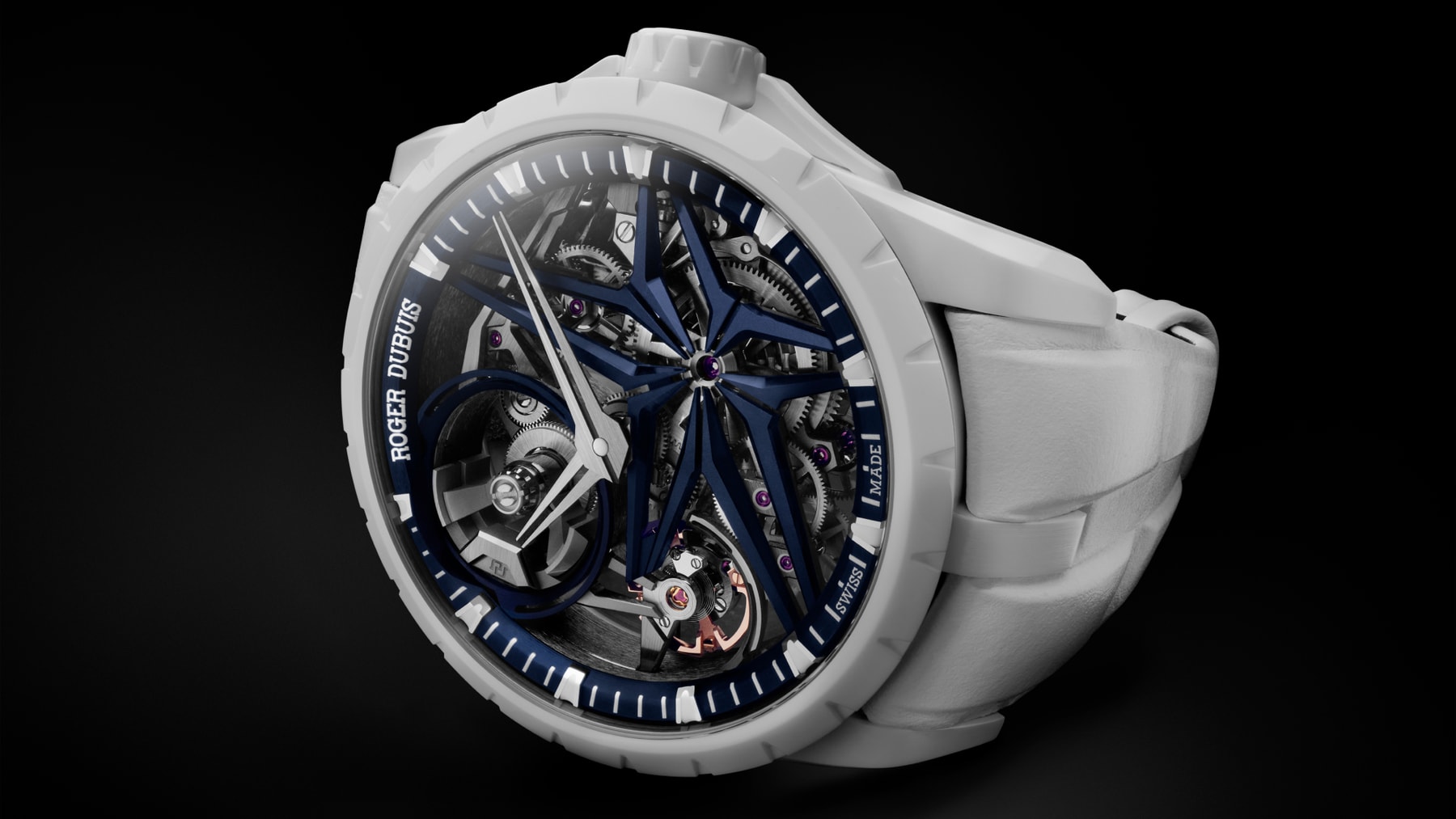 Roger Dubuis Excalibur Hypebeast Monobalancier MB HYPEBEAST Collaboration Timepiece Luxury Watch Geneva Switzerland Automatic RD720SQ Micro-Rotor Blue White Ceramic Double Balanced Inertia