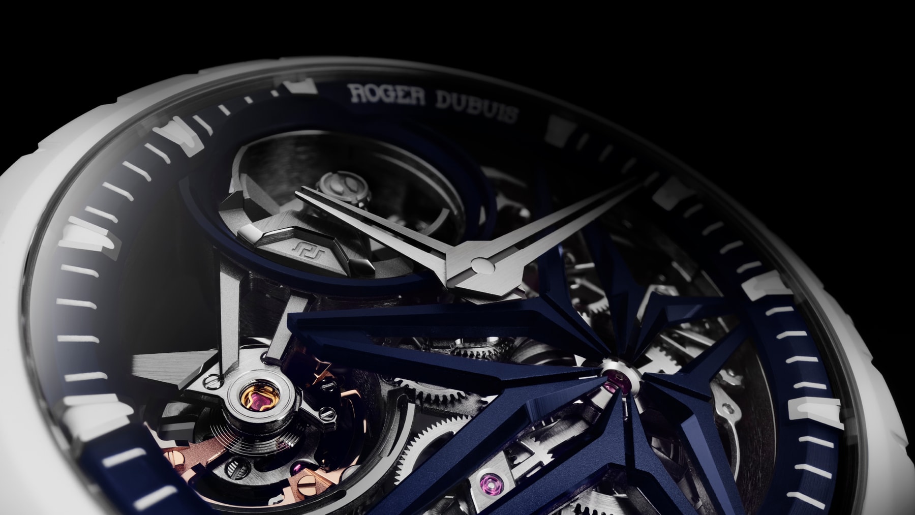 Roger Dubuis Excalibur Hypebeast Monobalancier MB HYPEBEAST Collaboration Timepiece Luxury Watch Geneva Switzerland Automatic RD720SQ Micro-Rotor Blue White Ceramic Double Balanced Inertia