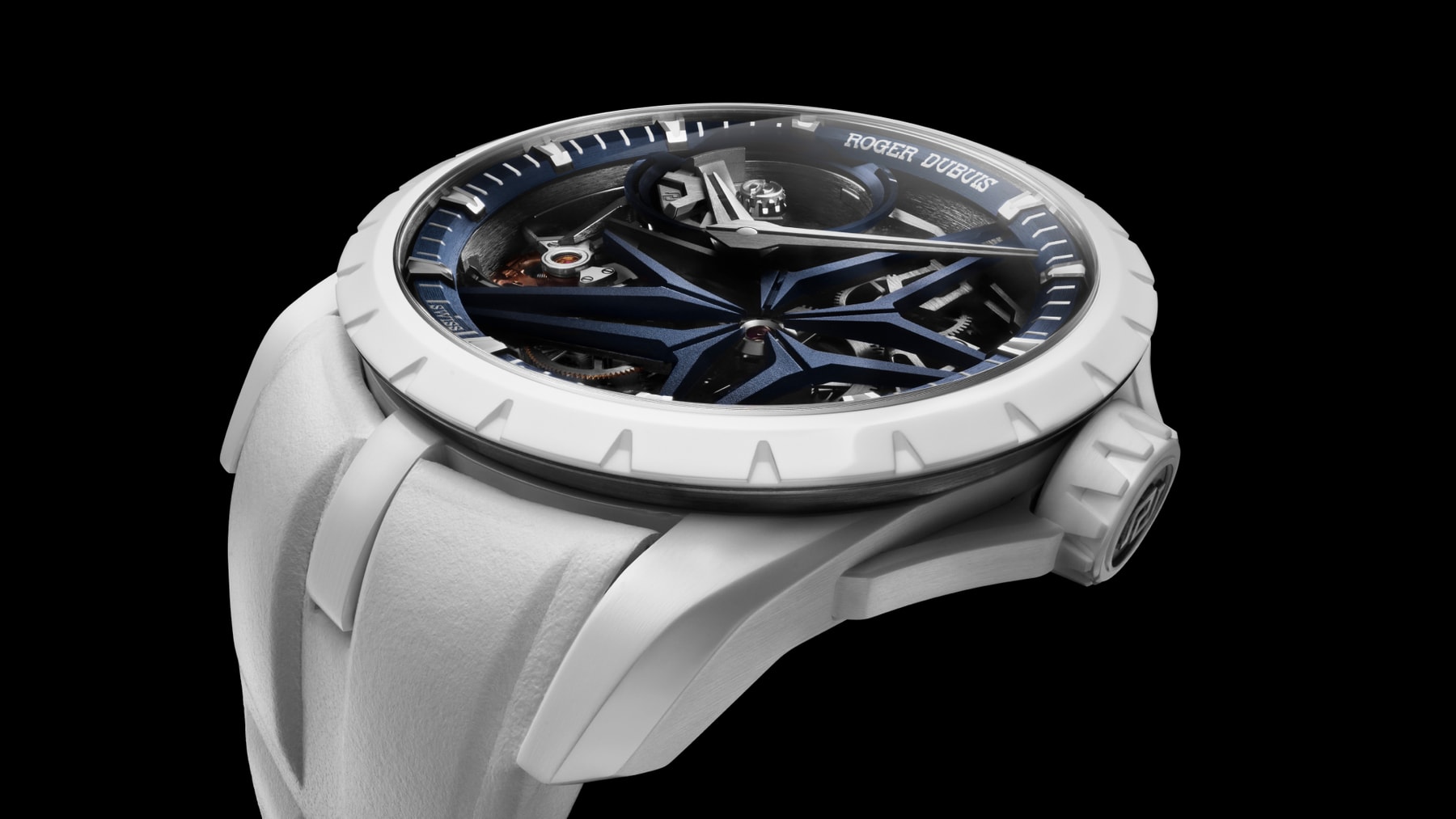 Roger Dubuis Excalibur Hypebeast Monobalancier MB HYPEBEAST Collaboration Timepiece Luxury Watch Geneva Switzerland Automatic RD720SQ Micro-Rotor Blue White Ceramic Double Balanced Inertia