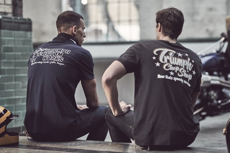 Triumph Motorcycles lifestyle collection fall winter 2022 vintage bomber navy collar cotton mo jungle t-shirts 