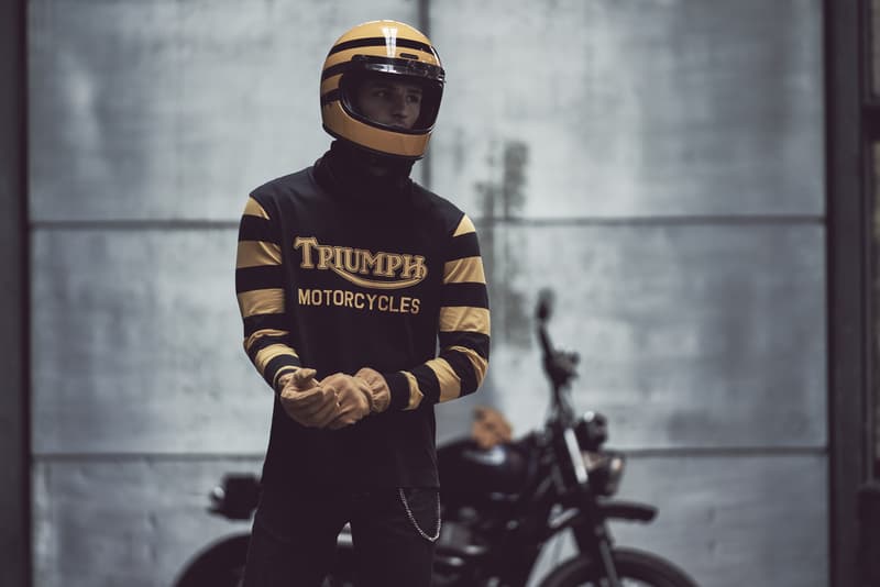 Triumph Motorcycles lifestyle collection fall winter 2022 vintage bomber navy collar cotton mo jungle t-shirts 