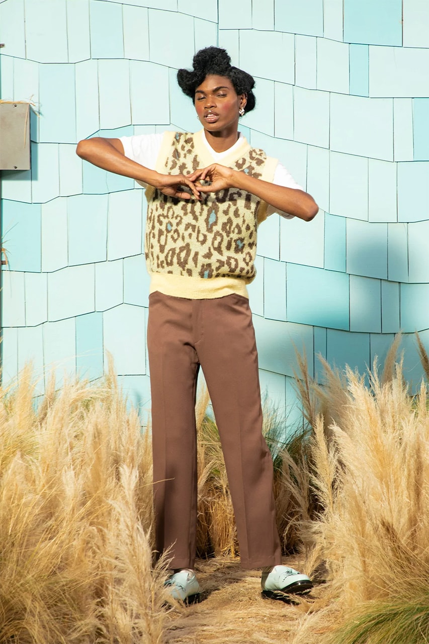tyler the creator le fleur leather jacket cardigan pleated trouser mohair sweater vest digi shirt round collar puffer jacket fragrance french waltz scarves glasses combs 