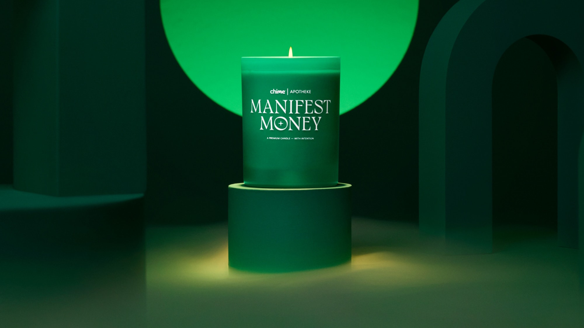 Chime and Apotheke Collab on Limited Edition Candle green white candle