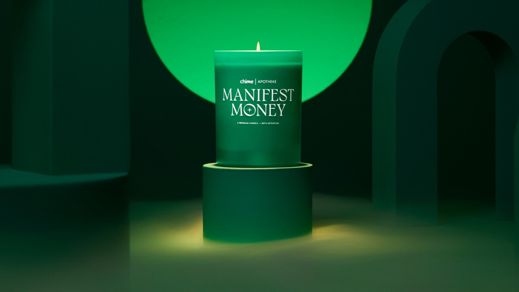 Chime and Apotheke Collab on Limited Edition Candle green white candle