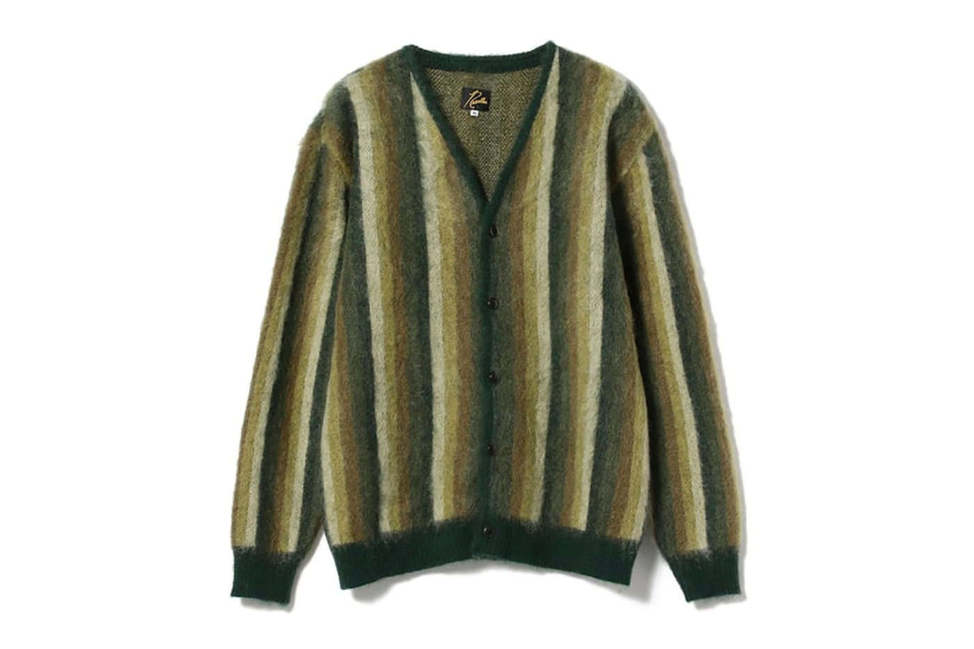 beams needles cardigan mohair green blue stripes release date info store list buying guide photos price