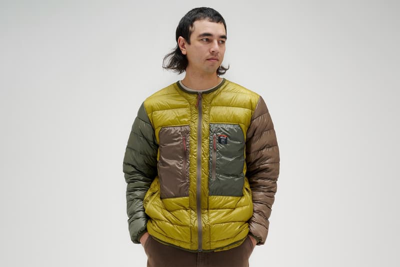 Brain Dead nanga collaboration official puffer jacket ultralight collarless zip up japanese yellow green brown release info date price