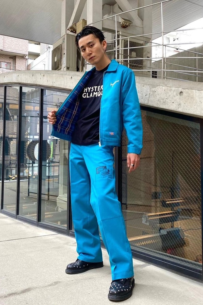 Hysteric Glamour Dickies guitar girl double knee eisenhower jacket london phone box release info date price