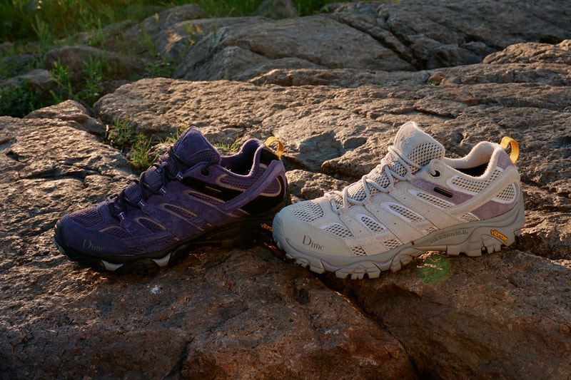 Official Look at the Dime x Merrell 1TRL Moab WP 2 Collab in "Birch" and "Blue Ribbon" shoes sneakers trail shoes trekkers monteral canada footwear hiking