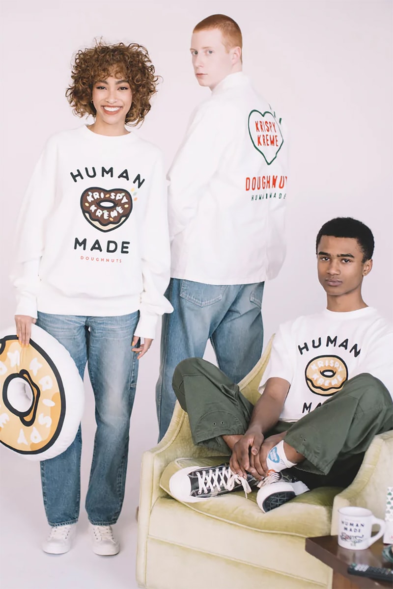 Human Made Krispy Kreme Collection factory jackets sweatshirts tees accessories pins charms cushions doughnut original glazed release info date store list buying guide photos price hat shibuya tokyo japan nigo