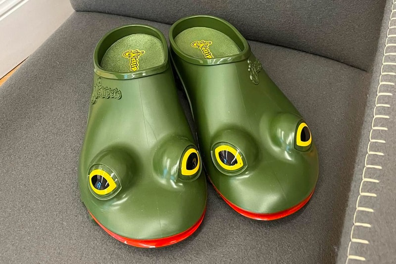 jonathan jw anderson wellipets frog wellies rain slip on weatherproof shoes green rubber first look info