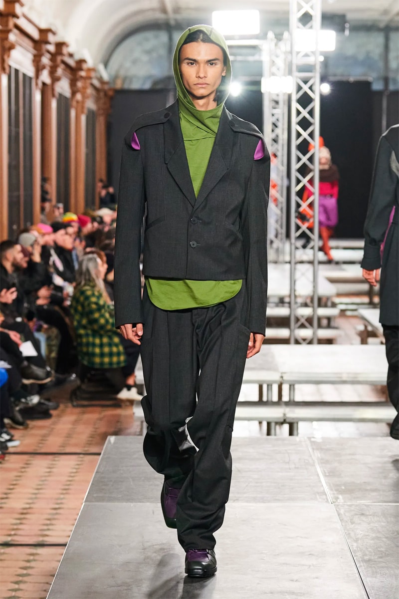 Kiko Kostadinov FW23 Dismantles Traditional Tailoring With Vibrancy paris fashion week fall winter 2023 menswear collection suit colors avant garde womenswear 