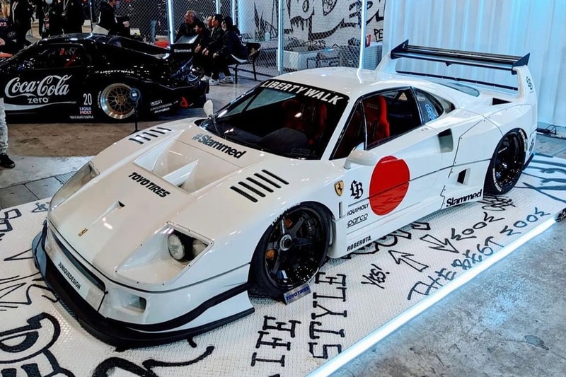 Liberty Walk LB Works Ferrari F40 widebody lower white japan slammed toyo tires arugos juniquedesign look info