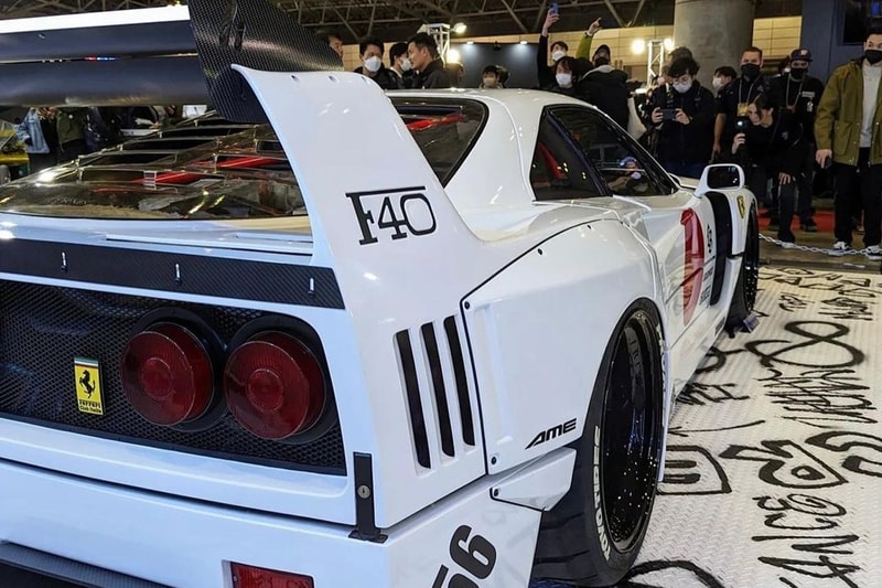 Liberty Walk LB Works Ferrari F40 widebody lower white japan slammed toyo tires arugos juniquedesign look info