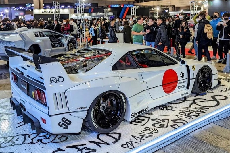 Liberty Walk LB Works Ferrari F40 widebody lower white japan slammed toyo tires arugos juniquedesign look info