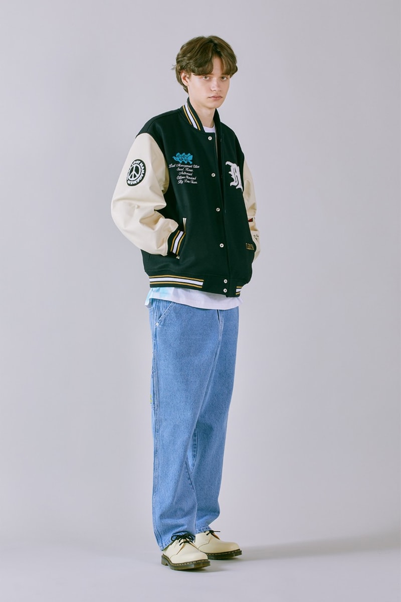 LMC SS23 Brings a Vintage Aesthetic to Wardrobe 1960s wardrobe staples slogan hippie culture peace freedom reversal letterman jackets varsity jacket tie dye rabbit colorful vibrant sweaters vest corduroy