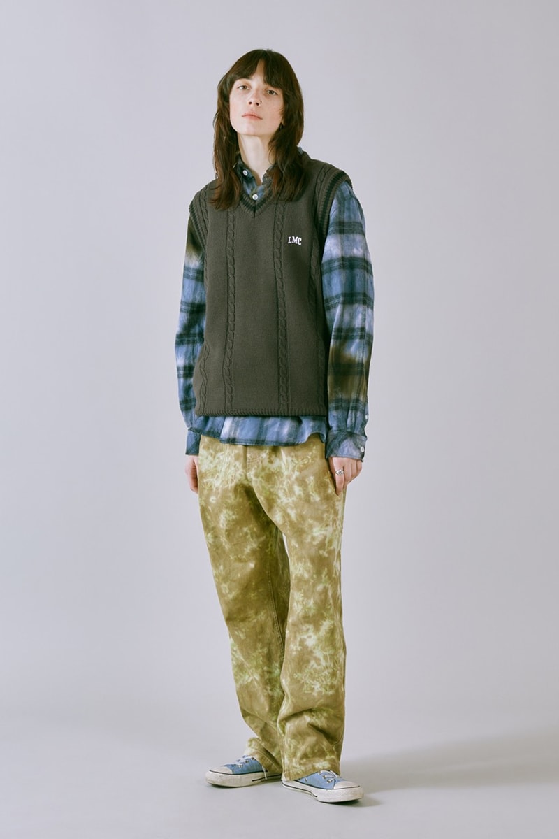 LMC SS23 Brings a Vintage Aesthetic to Wardrobe 1960s wardrobe staples slogan hippie culture peace freedom reversal letterman jackets varsity jacket tie dye rabbit colorful vibrant sweaters vest corduroy