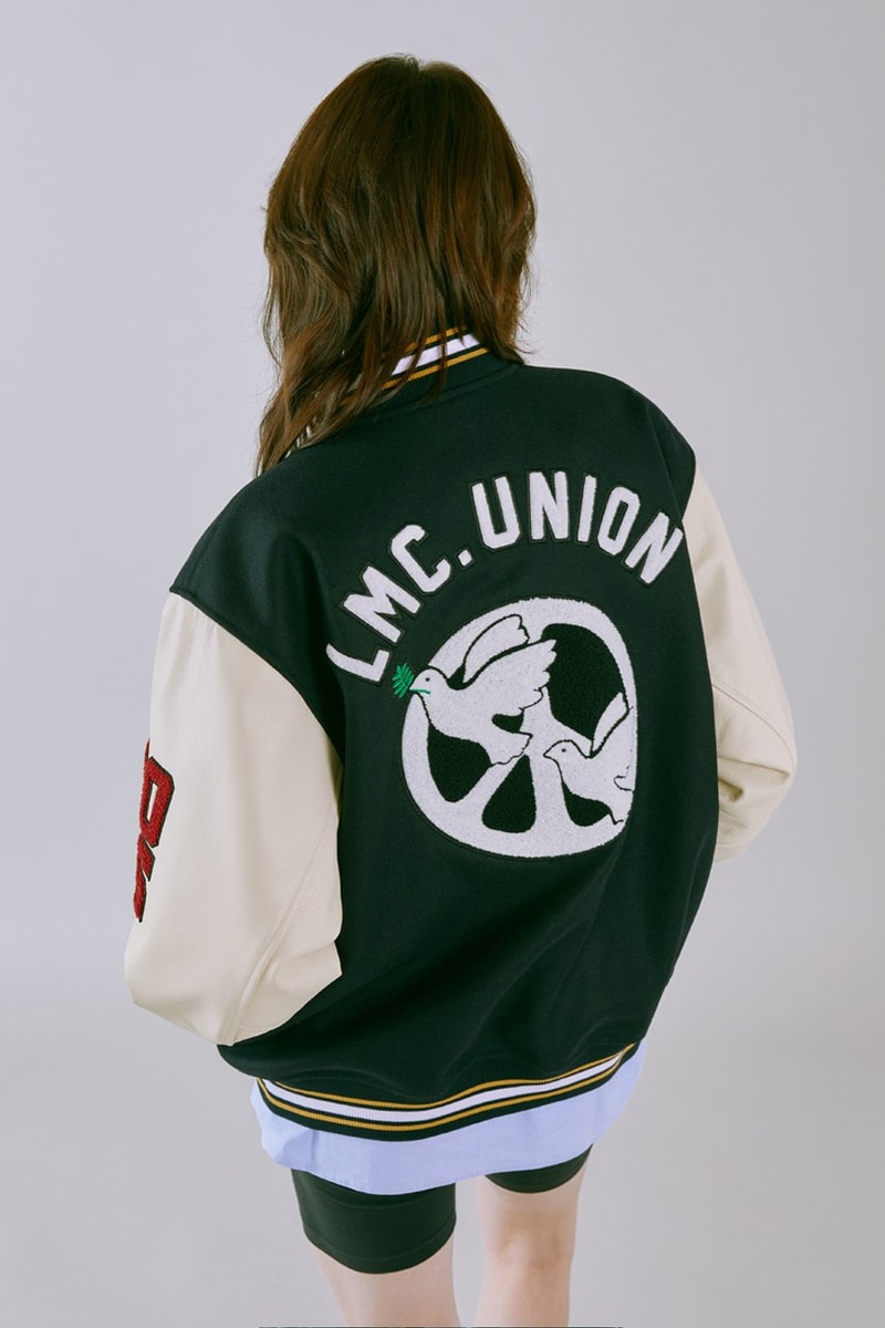LMC SS23 Brings a Vintage Aesthetic to Wardrobe 1960s wardrobe staples slogan hippie culture peace freedom reversal letterman jackets varsity jacket tie dye rabbit colorful vibrant sweaters vest corduroy