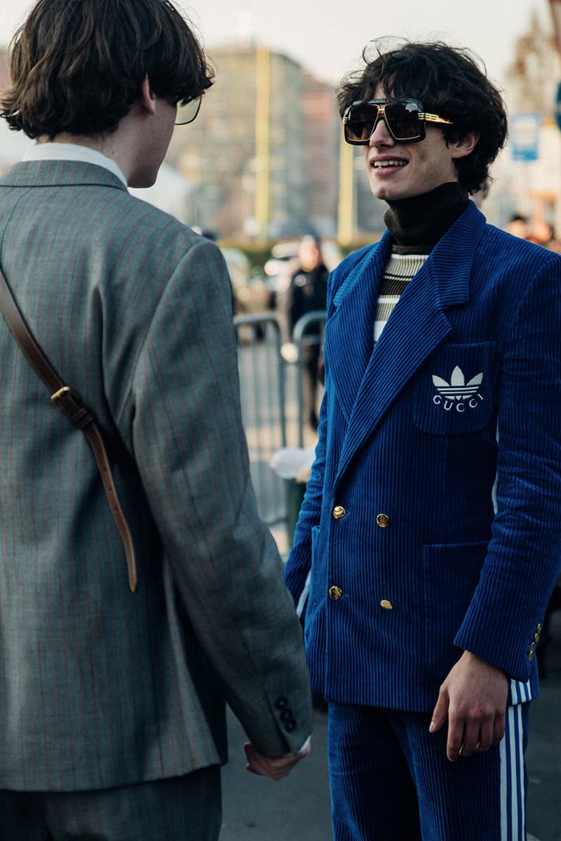 Wild Colors and Audacious Patterns Dazzle Mens Milan Fashion Week FW23 Street Style fall winter 2023 fendi gucci adidas baguette kim jones prada raf simons charles jeffrey loverboy milanese etro charles jeffrey loverboy