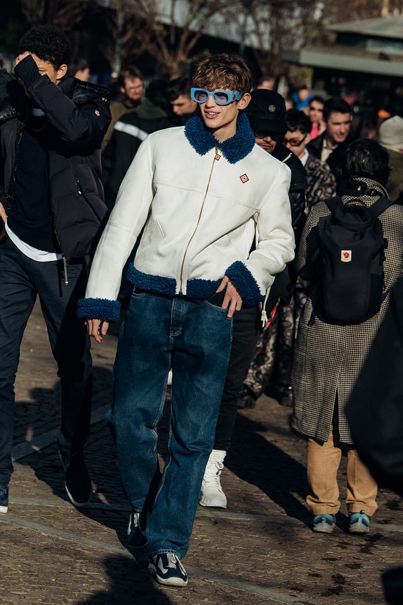 Wild Colors and Audacious Patterns Dazzle Mens Milan Fashion Week FW23 Street Style fall winter 2023 fendi gucci adidas baguette kim jones prada raf simons charles jeffrey loverboy milanese etro charles jeffrey loverboy