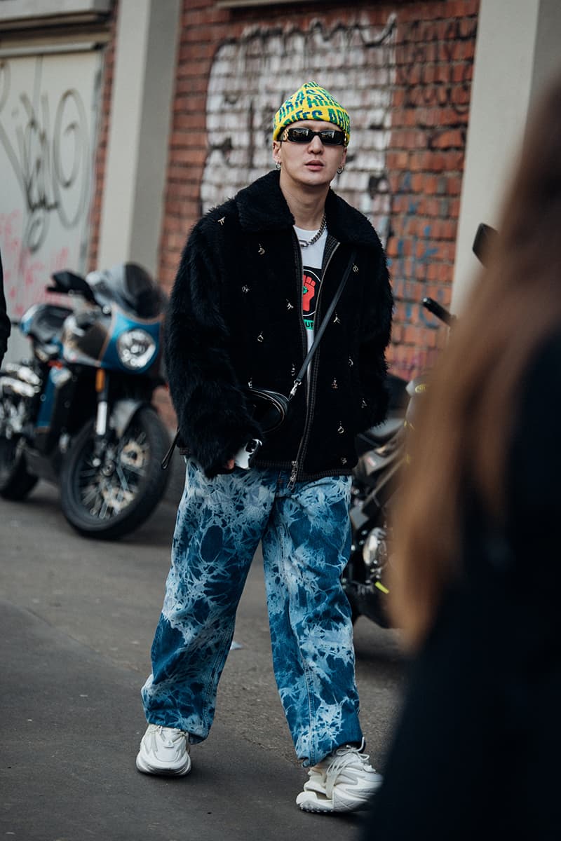 Wild Colors and Audacious Patterns Dazzle Mens Milan Fashion Week FW23 Street Style fall winter 2023 fendi gucci adidas baguette kim jones prada raf simons charles jeffrey loverboy milanese etro charles jeffrey loverboy