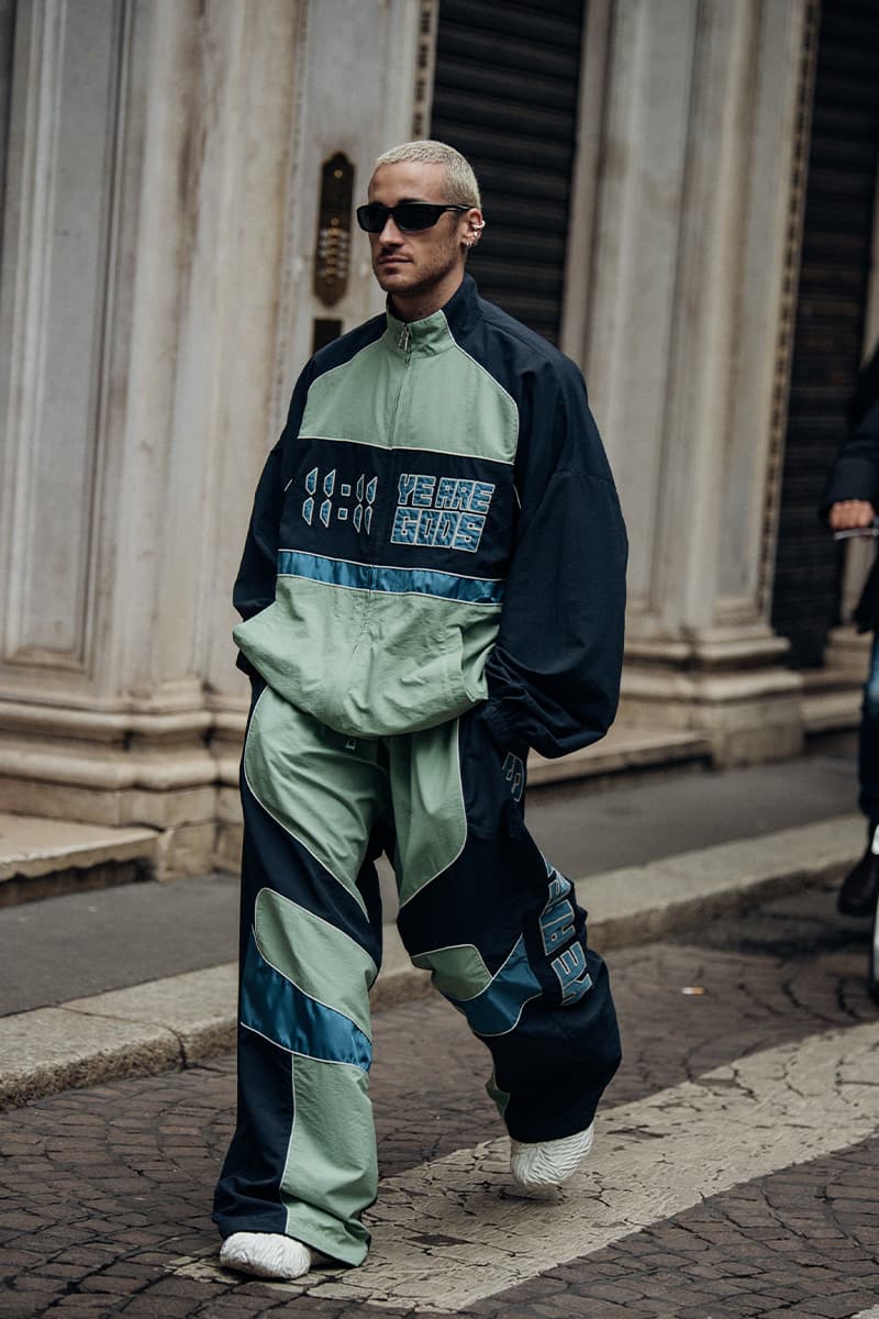 Wild Colors and Audacious Patterns Dazzle Mens Milan Fashion Week FW23 Street Style fall winter 2023 fendi gucci adidas baguette kim jones prada raf simons charles jeffrey loverboy milanese etro charles jeffrey loverboy