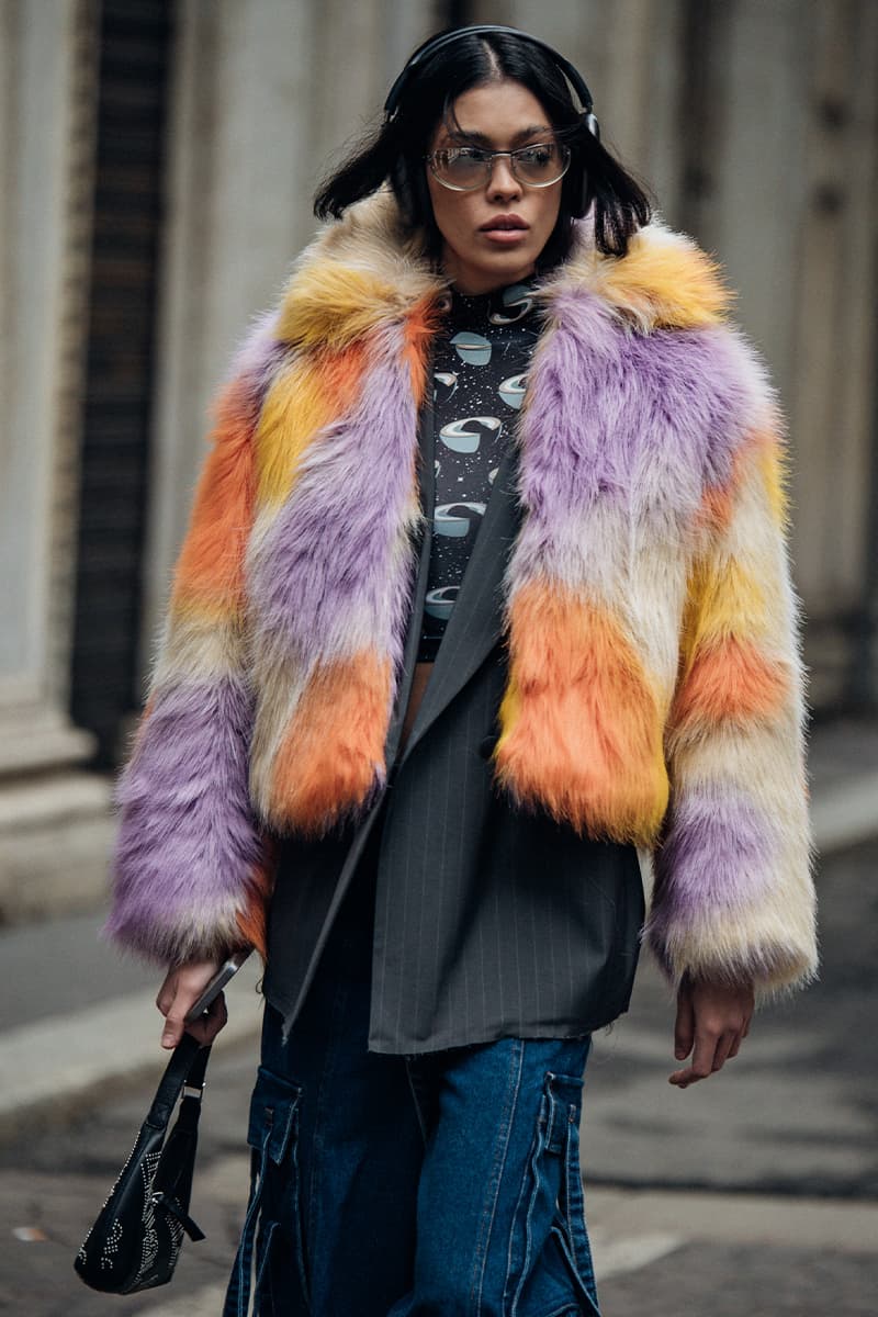 Wild Colors and Audacious Patterns Dazzle Mens Milan Fashion Week FW23 Street Style fall winter 2023 fendi gucci adidas baguette kim jones prada raf simons charles jeffrey loverboy milanese etro charles jeffrey loverboy