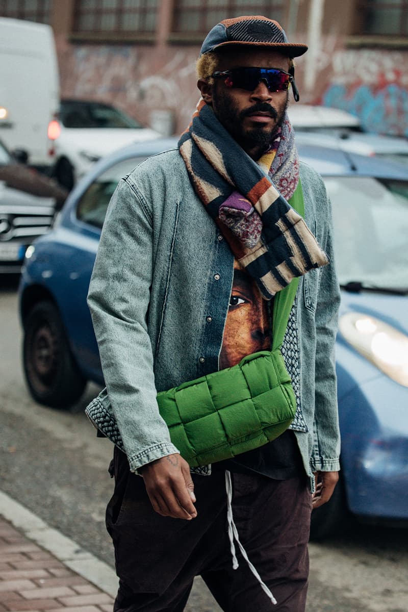 Wild Colors and Audacious Patterns Dazzle Mens Milan Fashion Week FW23 Street Style fall winter 2023 fendi gucci adidas baguette kim jones prada raf simons charles jeffrey loverboy milanese etro charles jeffrey loverboy