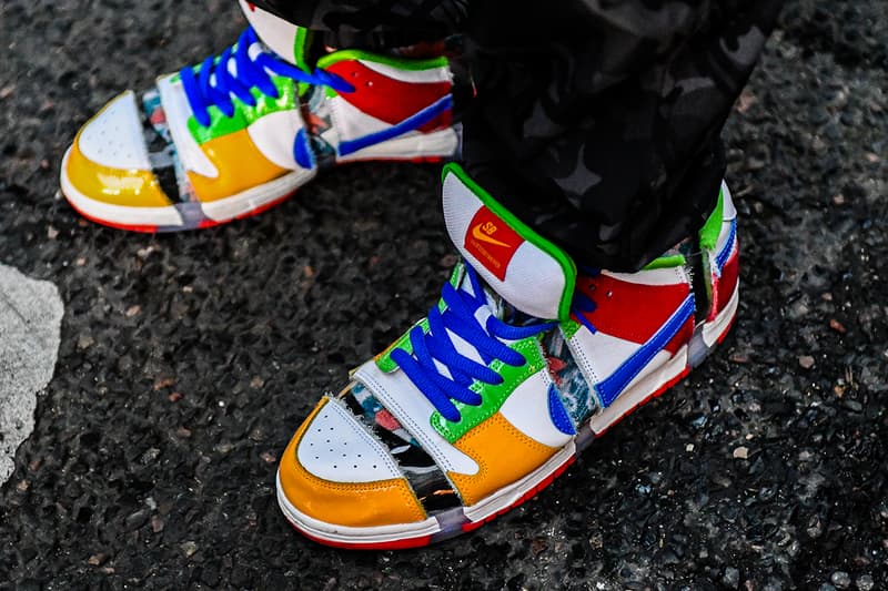 Biggest Street Style Footwear Trends at Men's Paris Fashion Week FW23 sacai nike adidas samba ebay travis scott jacquemus pleasures doc martin loafers nike sb dunk sacai vaporwaffle blazer salomon asics