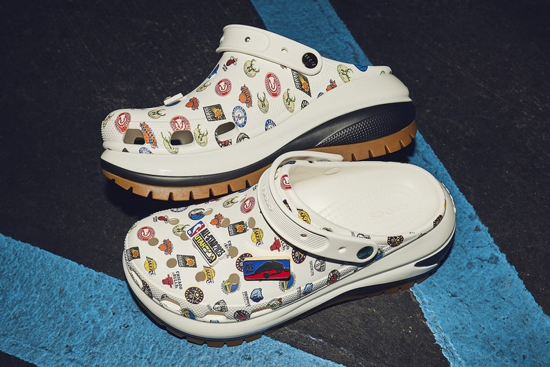 nba all star crocs mega crush echo clog team logos jibbitz white gum black collaboration release info date price