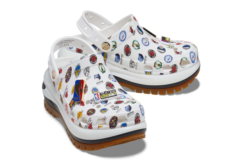 nba all star crocs mega crush echo clog team logos jibbitz white gum black collaboration release info date price