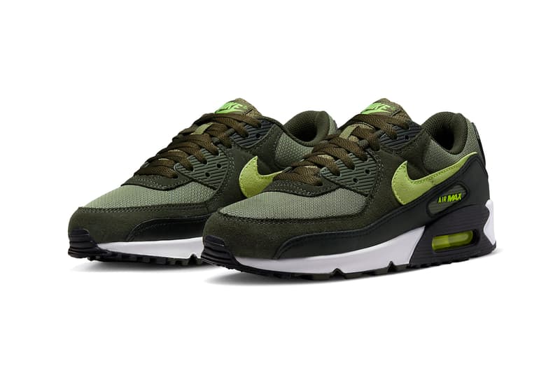 Nike Air Max 90 Medium Olive Sneaker Trainer Footwear Shoes Green White Air Unit The Swoosh Mesh Leather Nubuck 