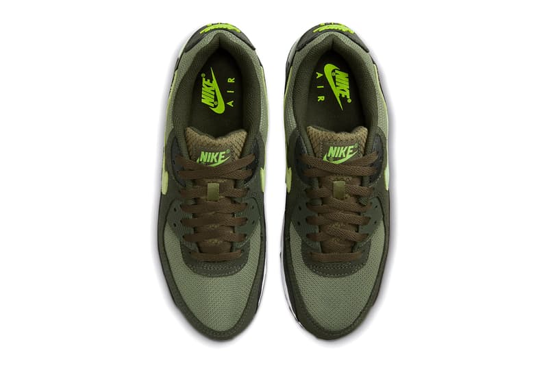 Nike Air Max 90 Medium Olive Sneaker Trainer Footwear Shoes Green White Air Unit The Swoosh Mesh Leather Nubuck 