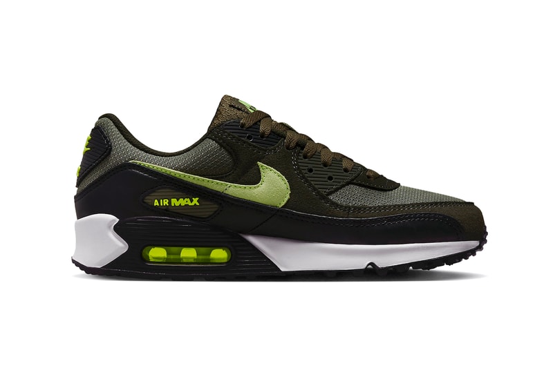 Nike Air Max 90 Medium Olive Sneaker Trainer Footwear Shoes Green White Air Unit The Swoosh Mesh Leather Nubuck 